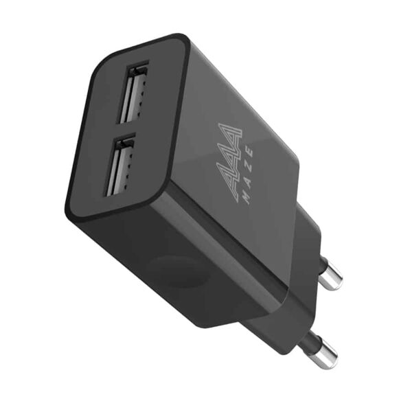 AAAmaze Caricatore rete - travel charger 2 USB 3.0A + cavo USB micro con adattatore TYPE - C Nero