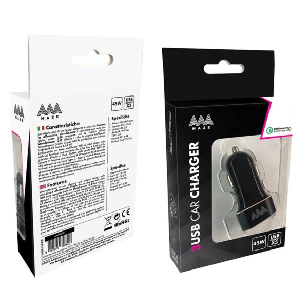 AAAmaze Caricatore auto con doppia USB + TYPE - C - car charger Alu fast 3 out TYPE-C 45W