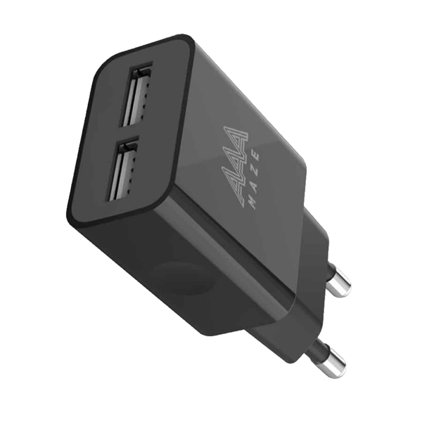 AAAmaze Caricatore Travel Charger 2 USB 3.0 A+cavo USB micro con Adattatore TYPE-C Nero