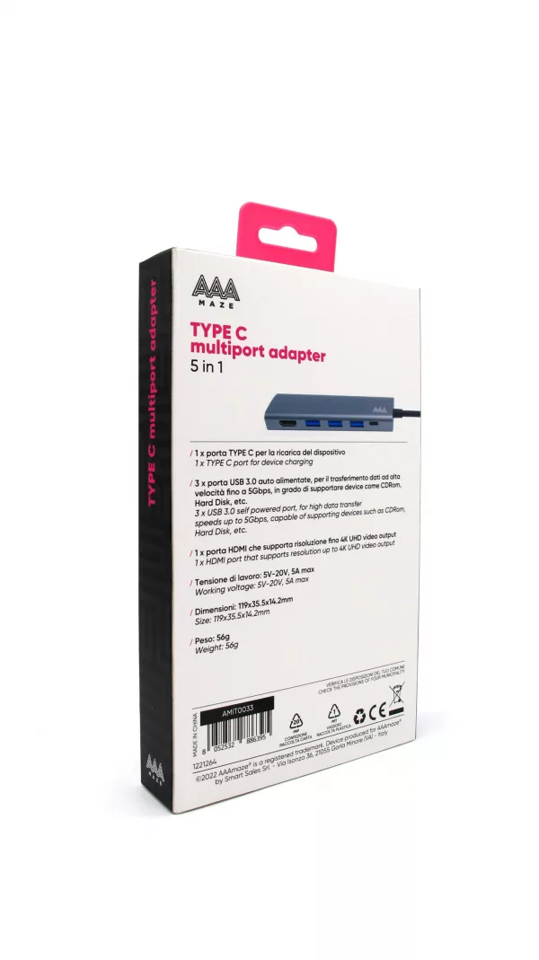 AAAmaze Adattatore Multiporte HUB auto alimentato 5 in 1 Type-C - immagine 5