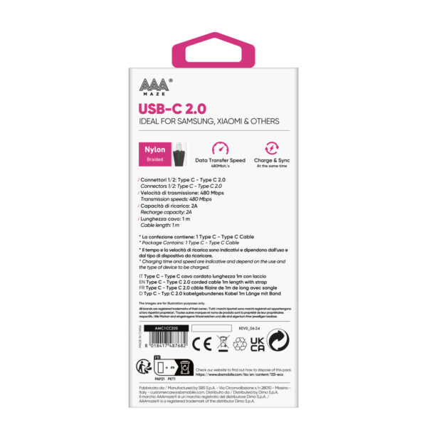 Cavo cordonato AAAmaze Type-C - Type-C 2.0 lunghezza 1mt. o 2mt. - immagine 6