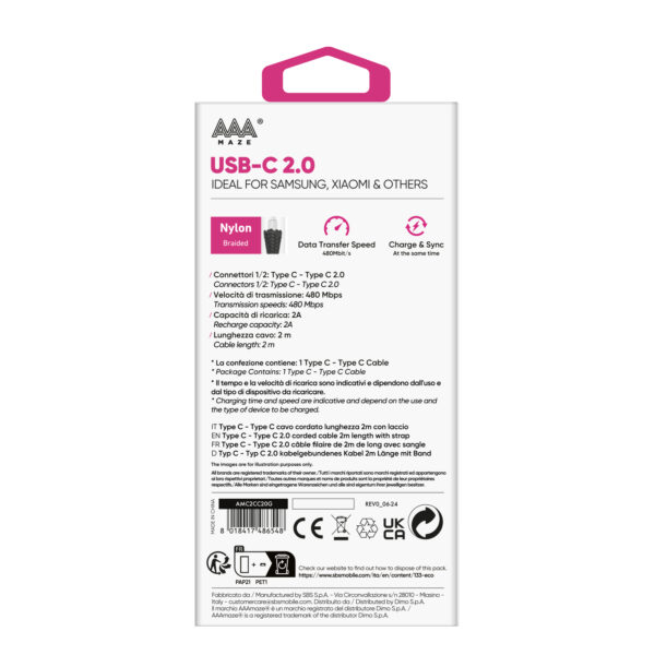 Cavo cordonato AAAmaze Type-C - Type-C 2.0 lunghezza 1mt. o 2mt. - immagine 7