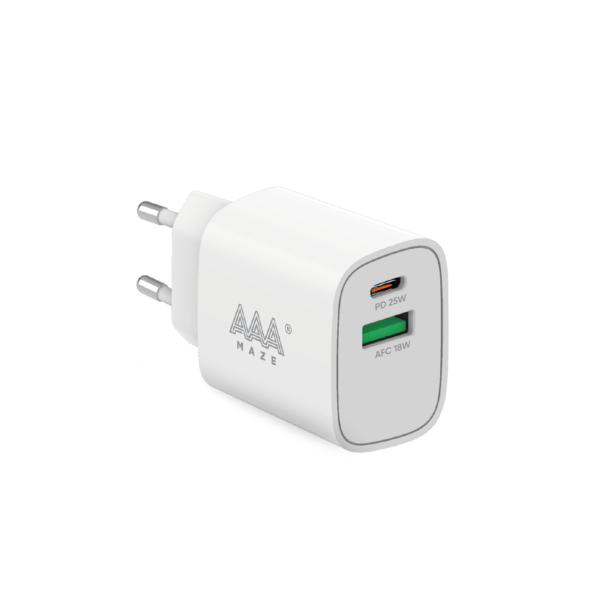 Caricatore da rete AAAmaze 1xUSB Type-C PD 25W 1xUSB AFC